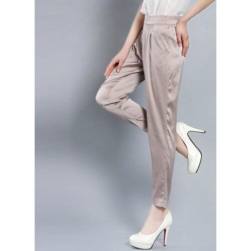 Spring Summer New Womens Pants Silk Nine-point Pants Female Little Feet Trousers Casual Thin Harem Pants Plus Size 4XL W1919