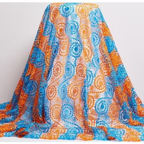Zhenguiru Blue And Orange African Lace Fabric Water French Soluble Mesh Embroidered Nigerian Fabric Dresses For Women PartyA2506