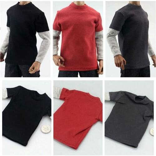 1/6 Scale Soldier Toy Model Casual T-shirt Fake Two-piece Tops Accessories Suitable for 12-inch Detachable Doll Body