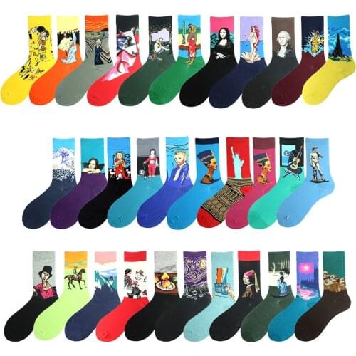 1pair Combed Cotton Colorful Van Gogh Retro Oil Painting Men Socks Cool Casual Dress Funny Socks Factory Dropshipping Contact Us
