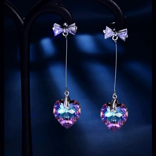 1 Pair of Fashionable Womens Bow Colored Crystal Pendant Earrings Diamond Heart Earrings Earrings 2021 NEW