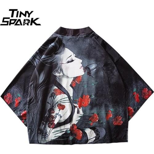 2020 Japanese Kimono Jacket Floral Sexy Girl Printed Hip Hop Men Jackets Streetwear Summer Thin Harajuku Clothing Japan Style