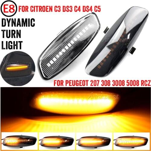 2x Dynamic LED Turn Signal Side Marker Light for Peugeot 207 308 3008 5008 RCZ Partner Citroen C3 C4 Coupe Picasso C5 DS3 DS4