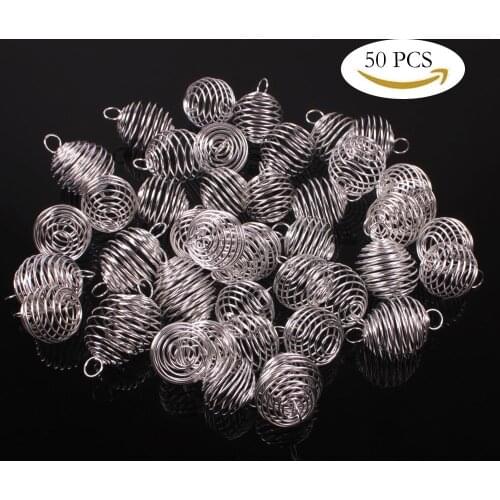 50pcs DIY Jewelry Making Silver Plated Spiral Bead Cage Charms Pendants For Women Men Accessories 20x25mm,25x30mm