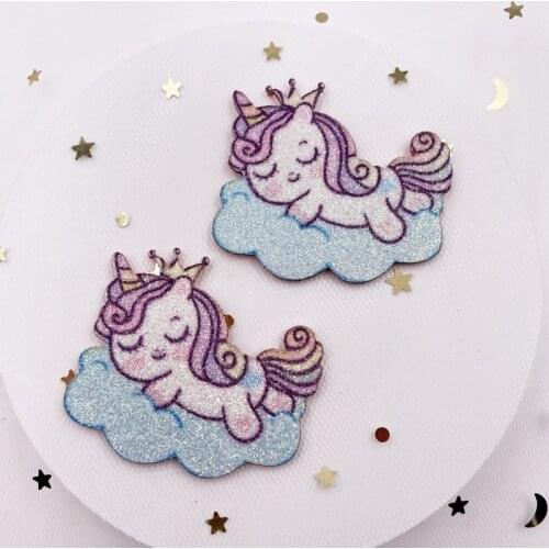 6PCS Felt Fabric Rainbow Glitter Crown Unicorn Applique Wedding DIY Sewing Patch Hair Bow Accessories DIY Craft E243