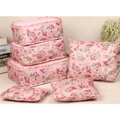 6pcs Sanrio hello kitty storage bag cartoon Melody travel bag storage bag clothing handbag coin purse card holder cosmetic bag