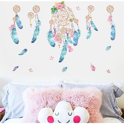 Large Colorful Feather Wall Stickers Catch Monternet Dream Catcher Art Design Decal Home Decoration Living Room Kid Room