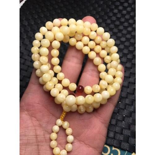100% Natural amber white amber bracelet 108 beads 7mm+ amber bracelets for women bracelet no heated no pressed real amber 24g