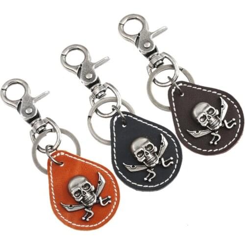 Gothic Punk Rock Skull Keychain Retro Metal Skeleton Leather Charms Holder Ring Hippie Bag Car Key Chain Hiphop Fashion Jewelry