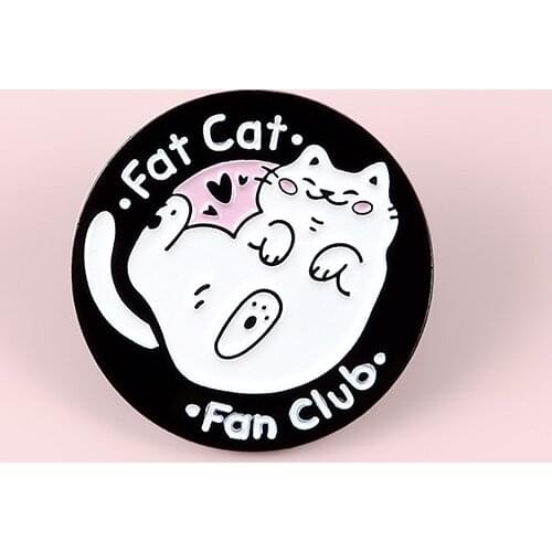 Fat Cat Enamel Pin White Cat Fan Club Round Badge Brooch Denim Jeans shirt bag Animal Jewelry Gift for Friends Adventurer