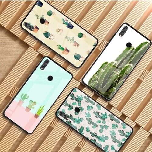 Cute Plant Cactus Tempered Glass Phone Case For Huawei P20 P30 P40 P40 Lite Pro Psmart Mate 20 30 Cover Shell