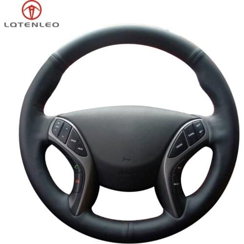 LQTENLEO Black Artificial Leather Hand-stitched Car Steering Wheel Cover for Hyundai Elantra 2011-2014 Avante i30 2013