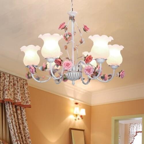 Floral E27 LED Pendant chandelier White Flower Iron Alloy chandeliers dining room living room Rose Lights Lamp Girls bedroom ZM