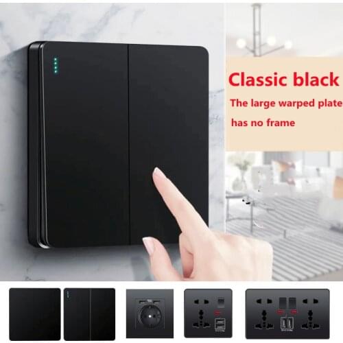 Depoguye Black Wall Power Button,International General Push Button Light Switch, Villa Hotel on Off Switch 220V 86mm*86mm