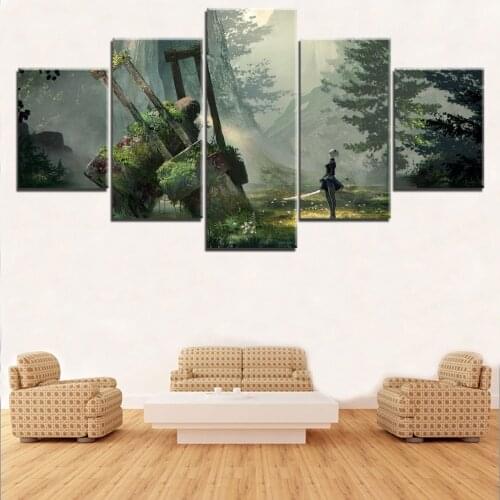 Home Decor Canvas HD 5 Pieces Game NieR Automata YoRHa Prints Poster Paintings Wall Art Modular Picture Framework Living Room