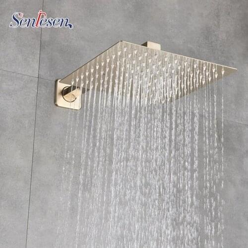 Senlesen Nickle Golden Multiple Size Rainfall Shower Head Wall Mounted W/ Shower Arm Gold Finish