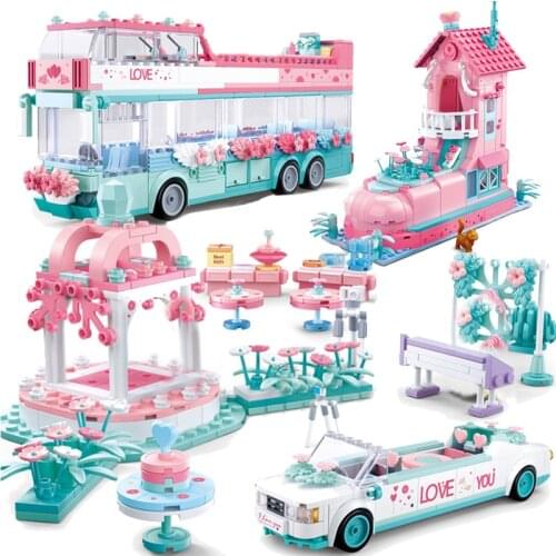 City Architecture Friends Wedding Party Car Girl Friends Romantic Wedding Dress Model Building Blocks Bricks Princess Prince Toy