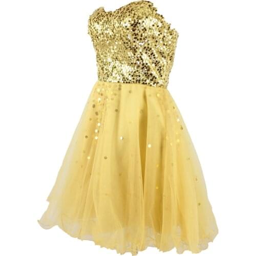 Hot Sale A-line Sweetheart Mini Shining Gold formal short prom Party Banquet Gowns Bridesmaid Homecoming Dresses