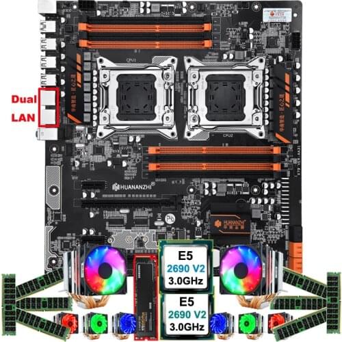 HUANANZHI X79-8D motherboard with M.2 500G NVMe SSD dual CPU Xeon E5 2690 V2 with 6 tubes coolers RAM 128G(8*16G) 1866MHz RECC