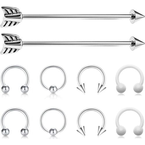 JFORYOU Industrial Barbell Cartilage Earrings Set 14G Surgical Steel Industrial Piercing Shinny CZ Stone 16G Helix Earring