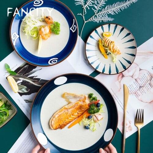 FANCITY Plate Ceramic Dinner Plate Home Dining Plate Creative Japanese Plate Tableware Fruit Plate Net Red Plate Deep Plate Brea