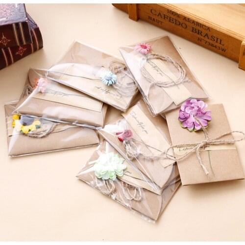 3PCS Retro DIY Kraft Paper Invitation Greeting Card with Envelope Handmade Dry Flower Wedding Party Invitation Envelopes