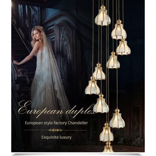 Chandelier led all copper luxury American simple apartment stair home decor Ceiling chandelier indoor lighting