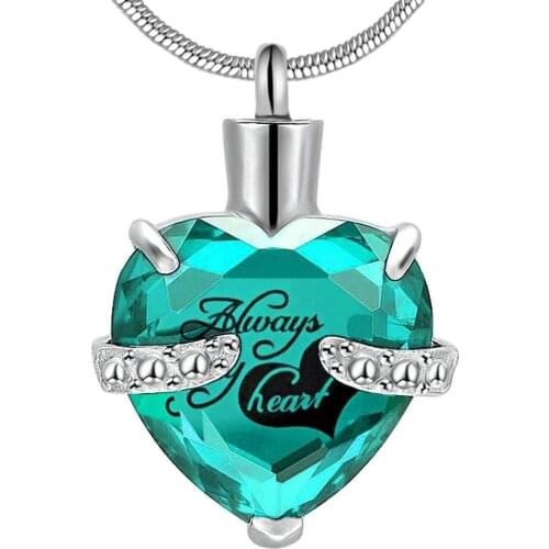 Stainless Steel Always in my heart Locket cremation memorial ashes urn birthstone necklace jewelry keepsake pendant