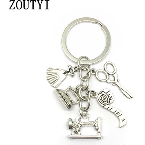 2019 / new fashion designer jewelry sewing machine keychain, tailor keychain, keychain silver DIY handmade