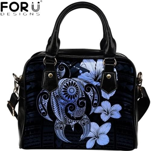 FORUDESIGNS New Arrival Women Top-Handle Bag Plumeria Polynesian With Sea Turtle Printing Luxury PU Totes Bag Messenger Bolsa