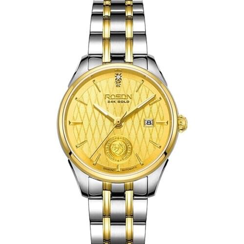 New ROSDN Womens Watches Luxury Brand Japan Automatic Mechanical 24K Gold Skeleton Sapphire 50M Waterpoof Couple Watch R2067W