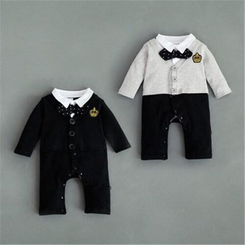 Gentleman Clothes 2019 Cotton Rompers Wedding And Party Baby Boys Clothes Long Sleeve Gentleman Small Bow Tie Jumpsuit