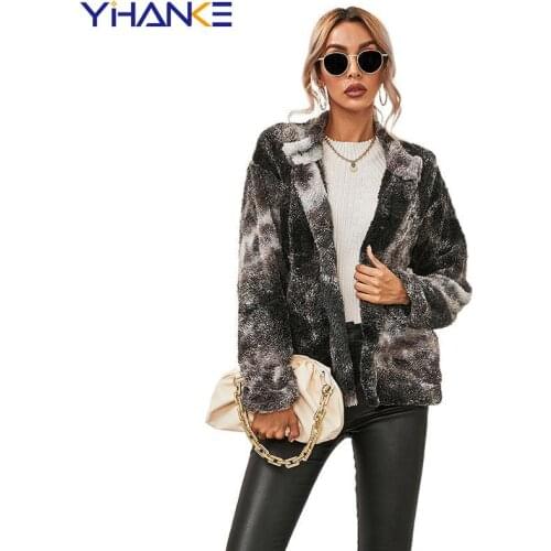 Autumn and Winter New Womens Tie-dye Printing Double-sided Plush Long-sleeved Loose Casual Jacket Fashion Ladies Jacket