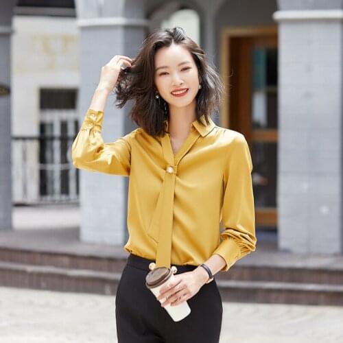 IZICFLY Fall Spring Yellow White Collar Shirt Women Plus Size Casual Tops For Korean Slim Office Uniform Business Dames Blouse