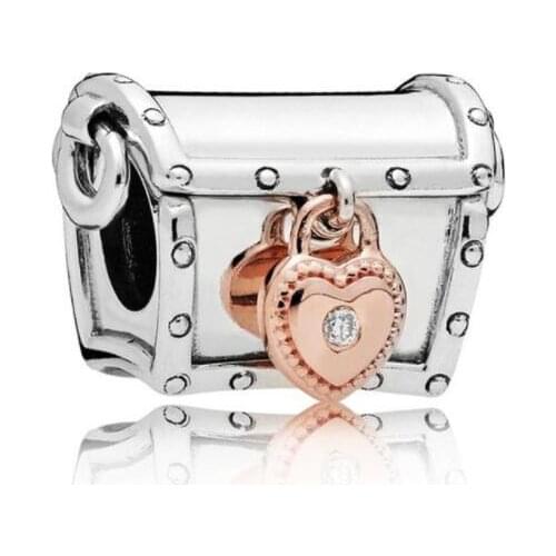 Genuine 925 Sterling Silver Charm Treasure Box With A Rose Padlock Set 2019 Club Beads Fit pandora Bracelet & Necklace Jewelry
