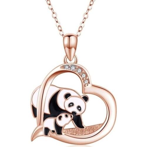 2020 Fashion Panda Pendant Necklace Heart Shape Jewelry For Mother Child Gift for Newborns Charm Chain Chokers For Family Love