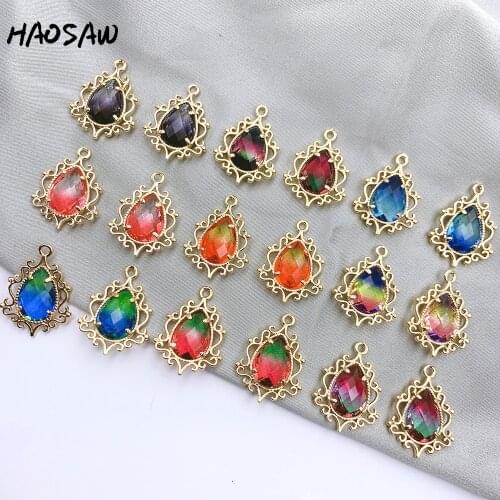 HAOSAW 23*27MM 4Pcs/Lot Waterdrop Shape/Classical Crystal Charms/Double Colors/Glass Accessories/Hand Made/Earring Findings