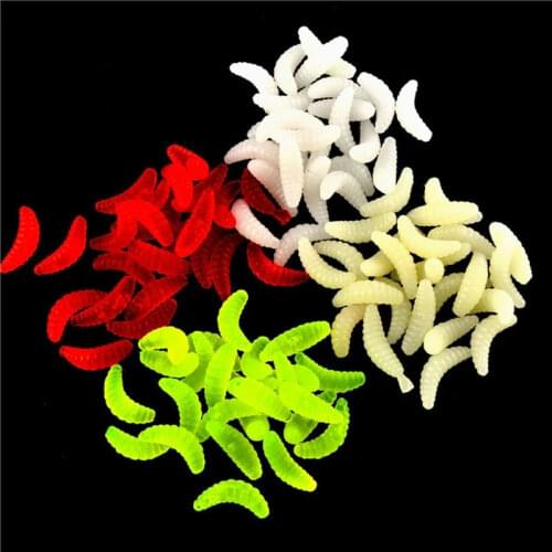 50PCS/lot 0.4g/2cm Super Soft Bee Maggots Smelly&Flavored Worm Lure Mealworm Soft Surf/Lure Fishing Bait