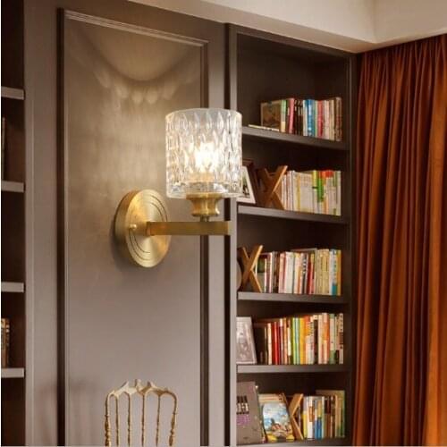 Light luxury American copper wall lamp single head warm simple modern bedroom bedside lamp stairs living room background lamps