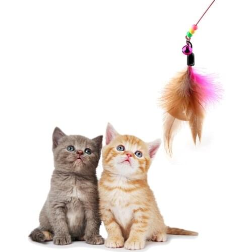 With Small Bell Feathers Pet Supplies Plastic Rod Wand Cats Interactive Stick Cute Funny Colorful Cat Toys