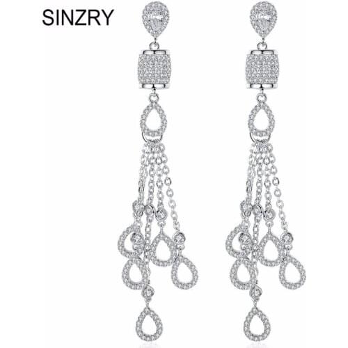 SINZRY Fashion Clear white hollow Waterdrop Tassels Dangle Earrings with Tiny Cubic Zirconia Micro Paved Wedding Party Earrings