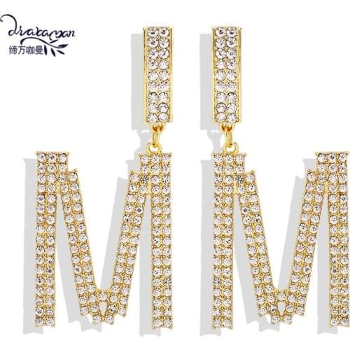 Dvacaman Crystal Letter M Statement Earrings Women Crystal Drop Earrings Korean ChIc Long Dangle Earrings Wholesale Dropshipping