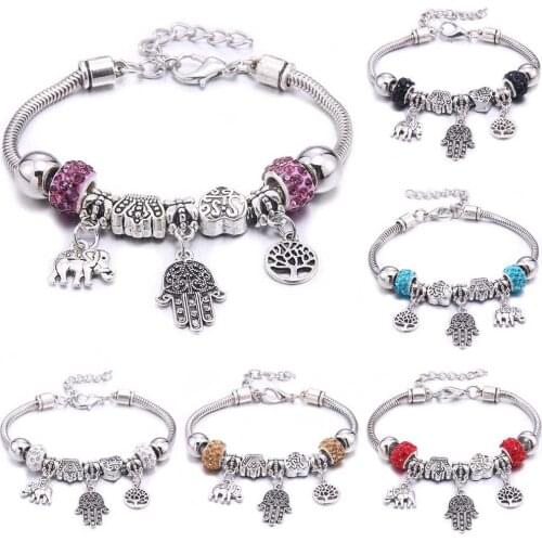 Papa snap Charm Beads Brands Bracelets 6-color palm Crystal beads Women DIY Beads Bracelets & Bangles Jewelry Gift Fine Bracelet