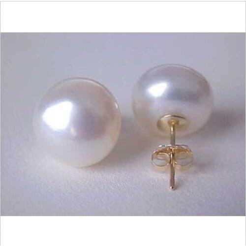 SUPEAR PAIR OF AAA 13-14mm SOUTH SEA FLAT ROUND WHITE pearl earring 14//k