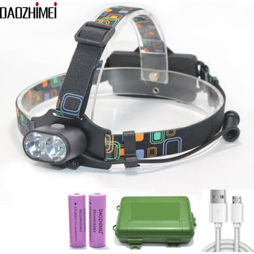 8000 lumen XM-T6 Led lighting 2*T6 USB Hunting Headlamp Fishing Head light headlight Bike lights 3 Modes LED Headlight