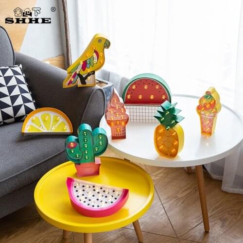 3D LED Table Night Lights Paperboard Night Lamp Marquee Neon Light Cactus Bird Fruit Ice Cream Desk Lamp Home Childrens Gift
