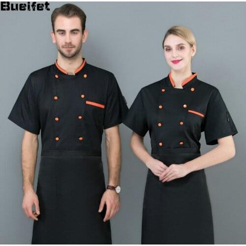 Chef Uniform Short-sleeved Breathable Chef Jacket Restaurant Kitchen Catering Food Services Cooking Clothes Unisex Work Overalls
