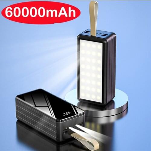 60000mAh Power Bank Portable Charger Camping Light Poverbank External Battery Powerbank for iPhone 12 iPad Macbook Phones Tablet