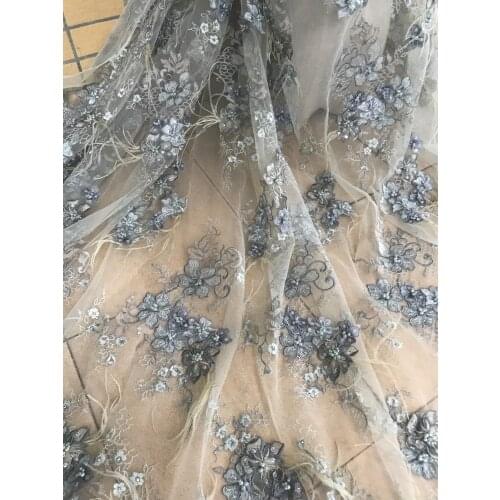Embroidered African French Lace Fabric with feather L-59383 High Quality