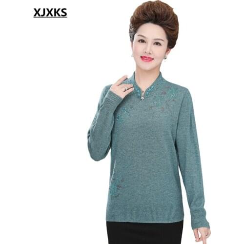 XJXKS 2021 autumn winter new fashion diamond women sweater high quality wool knitted sweater women pullover